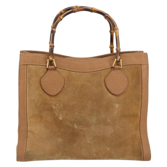 GUCCI Bamboo Hand Bag Suede Beige Gold 002 2058 0260 Auth ep11402