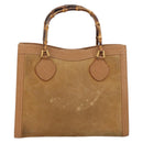 GUCCI Bamboo Hand Bag Suede Beige Gold 002 2058 0260 Auth ep11402-3