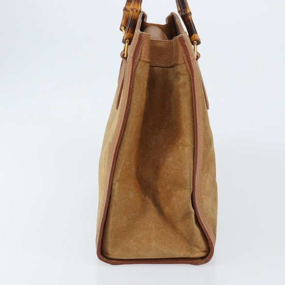 GUCCI Bamboo Hand Bag Suede Beige Gold 002 2058 0260 Auth ep11402