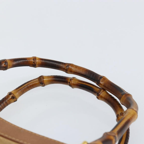 GUCCI Bamboo Hand Bag Suede Beige Gold 002 2058 0260 Auth ep11402