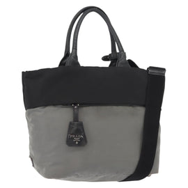 PRADA Hand Bag Nylon 2way Black Gray Auth ep11418
