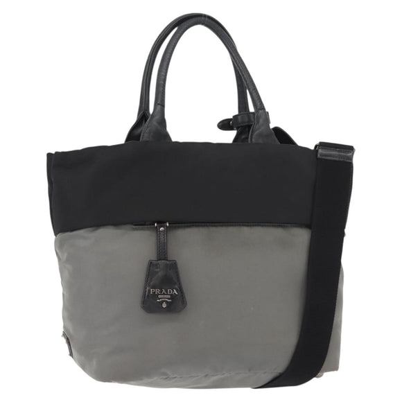 PRADA Hand Bag Nylon 2way Black Gray Auth ep11418
