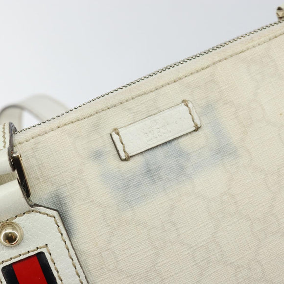 GUCCI GG Canvas Sherry Line Shoulder Bag PVC White Red Navy 153244 Auth ep11420