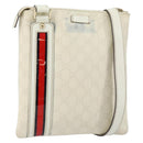GUCCI GG Canvas Sherry Line Shoulder Bag PVC White Red Navy 153244 Auth ep11420-1