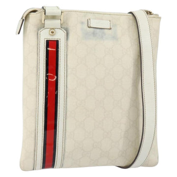 GUCCI GG Canvas Sherry Line Shoulder Bag PVC White Red Navy 153244 Auth ep11420