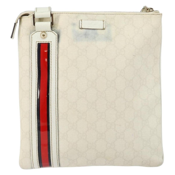GUCCI GG Canvas Sherry Line Shoulder Bag PVC White Red Navy 153244 Auth ep11420