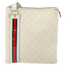 GUCCI GG Canvas Sherry Line Shoulder Bag PVC White Red Navy 153244 Auth ep11420-2