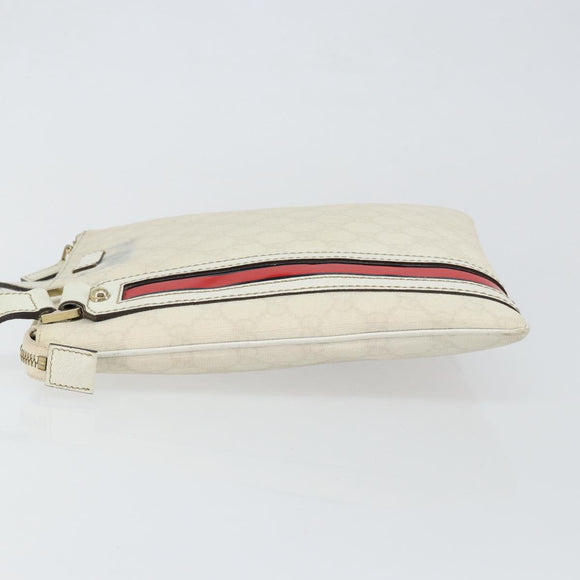 GUCCI GG Canvas Sherry Line Shoulder Bag PVC White Red Navy 153244 Auth ep11420