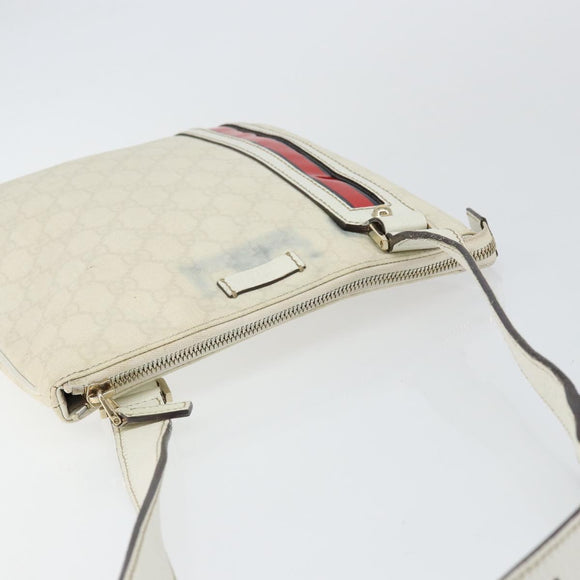 GUCCI GG Canvas Sherry Line Shoulder Bag PVC White Red Navy 153244 Auth ep11420