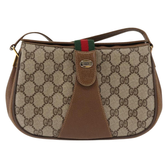 GUCCI GG Supreme Web Sherry Line Shoulder Bag PVC Beige 116 02 024 Auth ep11422
