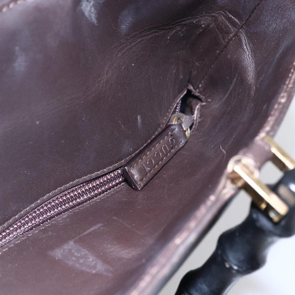 GUCCI Bamboo Hand Bag Leather Dark Brown Gold 002 1998 0507 Auth ep11424