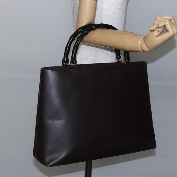 GUCCI Bamboo Hand Bag Leather Dark Brown Gold 002 1998 0507 Auth ep11424