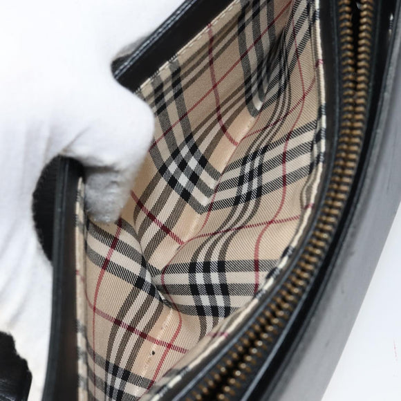 BURBERRY Shoulder Bag Leather Black Gold Auth ep11428
