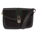 GUCCI Web Sherry Line Shoulder Bag Leather Dark Brown Gold Red Auth ep11429-1
