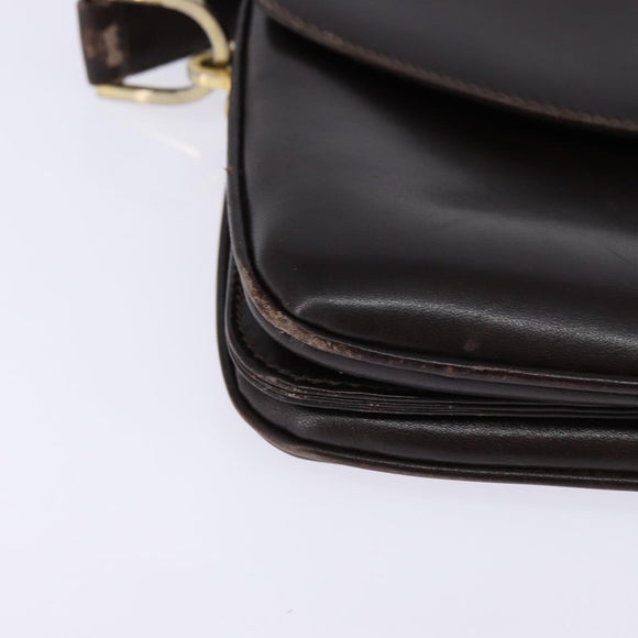 GUCCI Web Sherry Line Shoulder Bag Leather Dark Brown Gold Red Auth ep11429