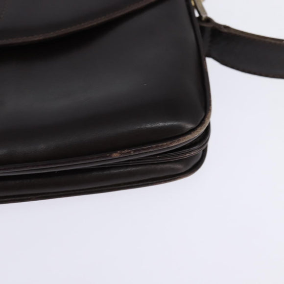 GUCCI Web Sherry Line Shoulder Bag Leather Dark Brown Gold Red Auth ep11429