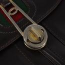 GUCCI Web Sherry Line Shoulder Bag Leather Dark Brown Gold Red Auth ep11429-17