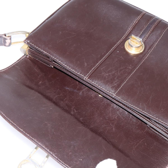 GUCCI Web Sherry Line Shoulder Bag Leather Dark Brown Gold Red Auth ep11429