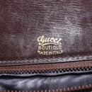 GUCCI Web Sherry Line Shoulder Bag Leather Dark Brown Gold Red Auth ep11429-18