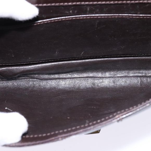 GUCCI Web Sherry Line Shoulder Bag Leather Dark Brown Gold Red Auth ep11429