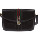 GUCCI Web Sherry Line Shoulder Bag Leather Dark Brown Gold Red Auth ep11429-13