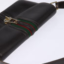 GUCCI Web Sherry Line Shoulder Bag Leather Dark Brown Gold Red Auth ep11429-6