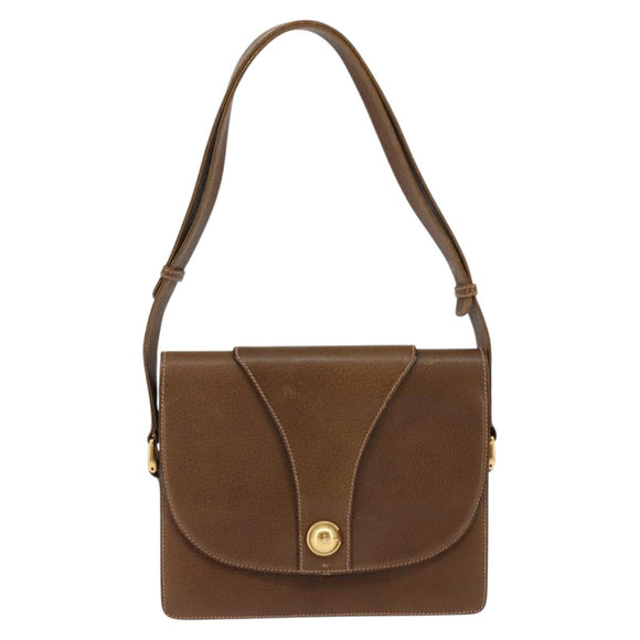 GUCCI Shoulder Bag Leather Gold Brown Auth ep11437