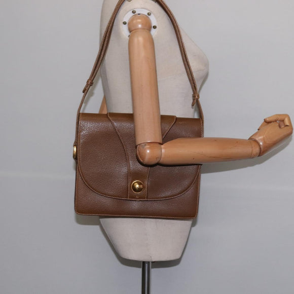 GUCCI Shoulder Bag Leather Gold Brown Auth ep11437
