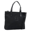 FENDI Hand Bag Nylon 2way Black Silver Auth ep11442-1