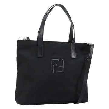 FENDI Hand Bag Nylon 2way Black Silver Auth ep11442