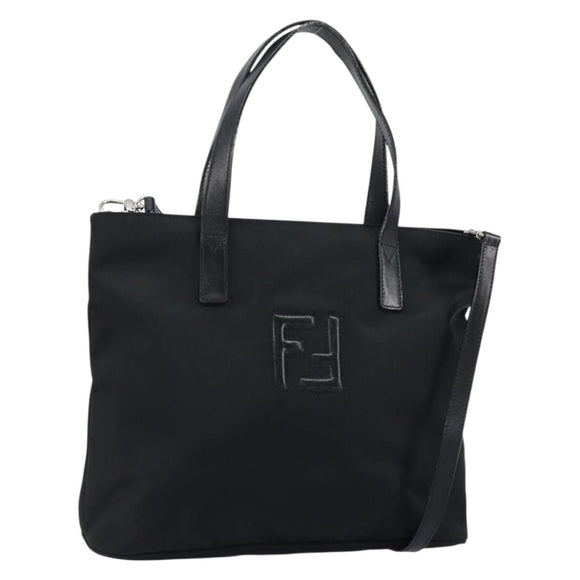 FENDI Hand Bag Nylon 2way Black Silver Auth ep11442