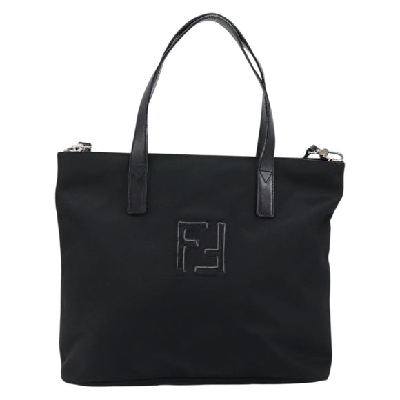FENDI Hand Bag Nylon 2way Black Silver Auth ep11442