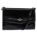 GUCCI Shoulder Bag Enamel Black Gold Auth ep11444-1