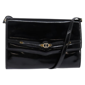 GUCCI Shoulder Bag Enamel Black Gold Auth ep11444