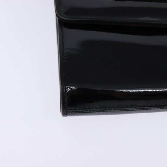 GUCCI Shoulder Bag Enamel Black Gold Auth ep11444