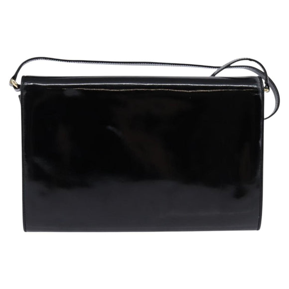 GUCCI Shoulder Bag Enamel Black Gold Auth ep11444