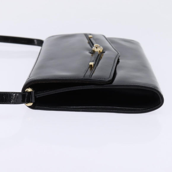 GUCCI Shoulder Bag Enamel Black Gold Auth ep11444