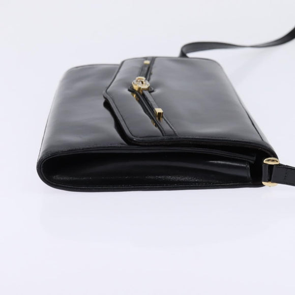 GUCCI Shoulder Bag Enamel Black Gold Auth ep11444
