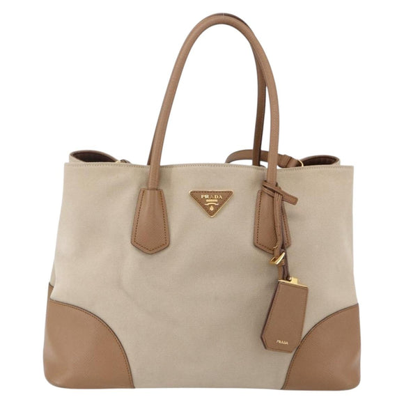 PRADA Tote Bag Canvas 2way Beige Gold Auth ep11445