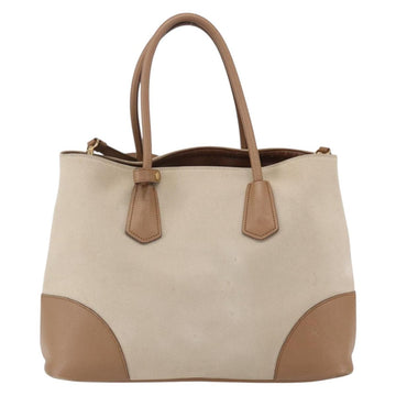 PRADA Tote Bag Canvas 2way Beige Gold Auth ep11445 - 0