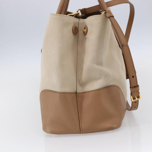 PRADA Tote Bag Canvas 2way Beige Gold Auth ep11445