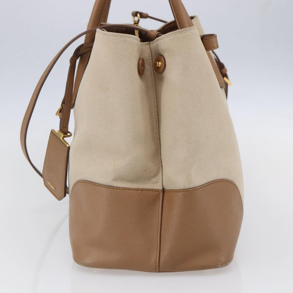 PRADA Tote Bag Canvas 2way Beige Gold Auth ep11445