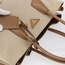 PRADA Tote Bag Canvas 2way Beige Gold Auth ep11445-6