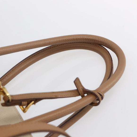 PRADA Tote Bag Canvas 2way Beige Gold Auth ep11445