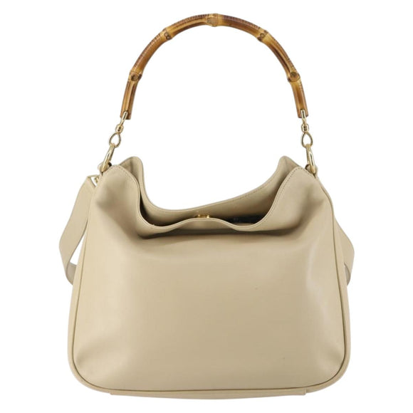GUCCI Bamboo Hand Bag Leather 2way Beige Gold 001 1638 Auth ep11454