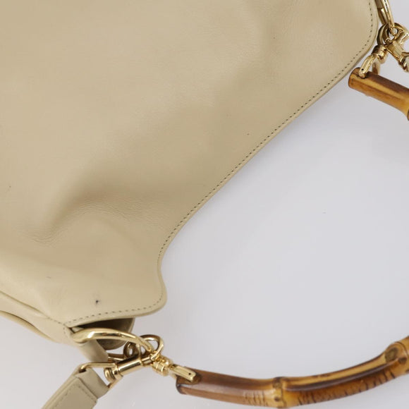 GUCCI Bamboo Hand Bag Leather 2way Beige Gold 001 1638 Auth ep11454