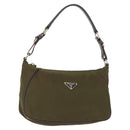 PRADA Shoulder Bag Nylon Leather Khaki Silver Auth ep11456-1