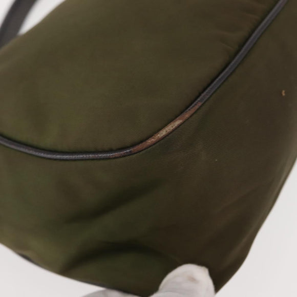 PRADA Shoulder Bag Nylon Leather Khaki Silver Auth ep11456