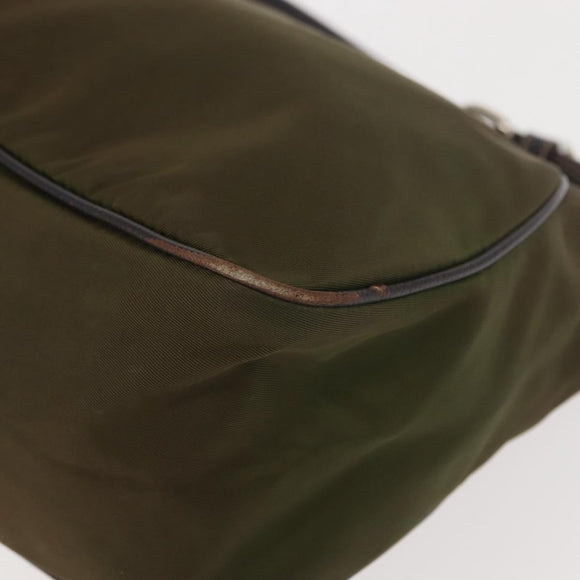 PRADA Shoulder Bag Nylon Leather Khaki Silver Auth ep11456