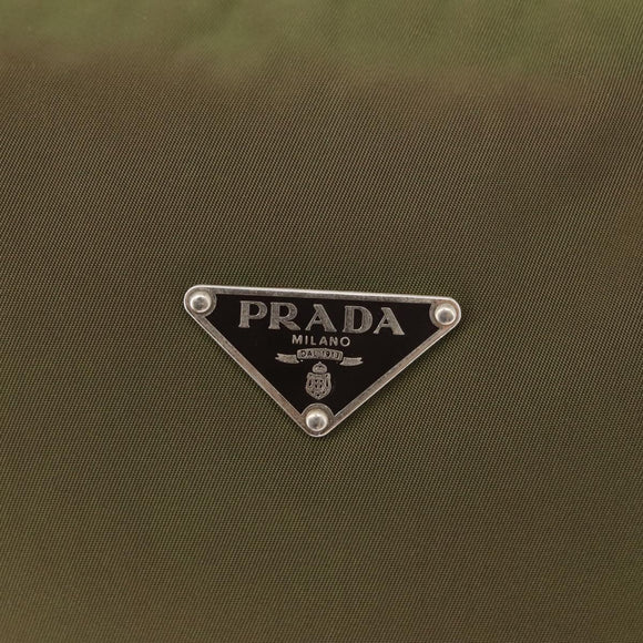 PRADA Shoulder Bag Nylon Leather Khaki Silver Auth ep11456